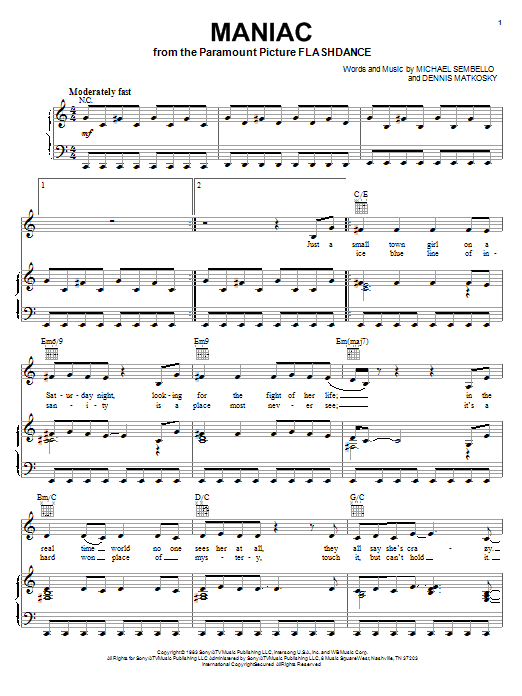 Maniac (Piano, Vocal & Guitar Chords (Right-Hand Melody)) von Michael Sembello