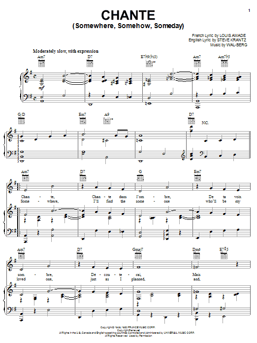 Chante (Somewhere, Somehow, Someday) (Piano, Vocal & Guitar Chords (Right-Hand Melody)) von Steve Krantz