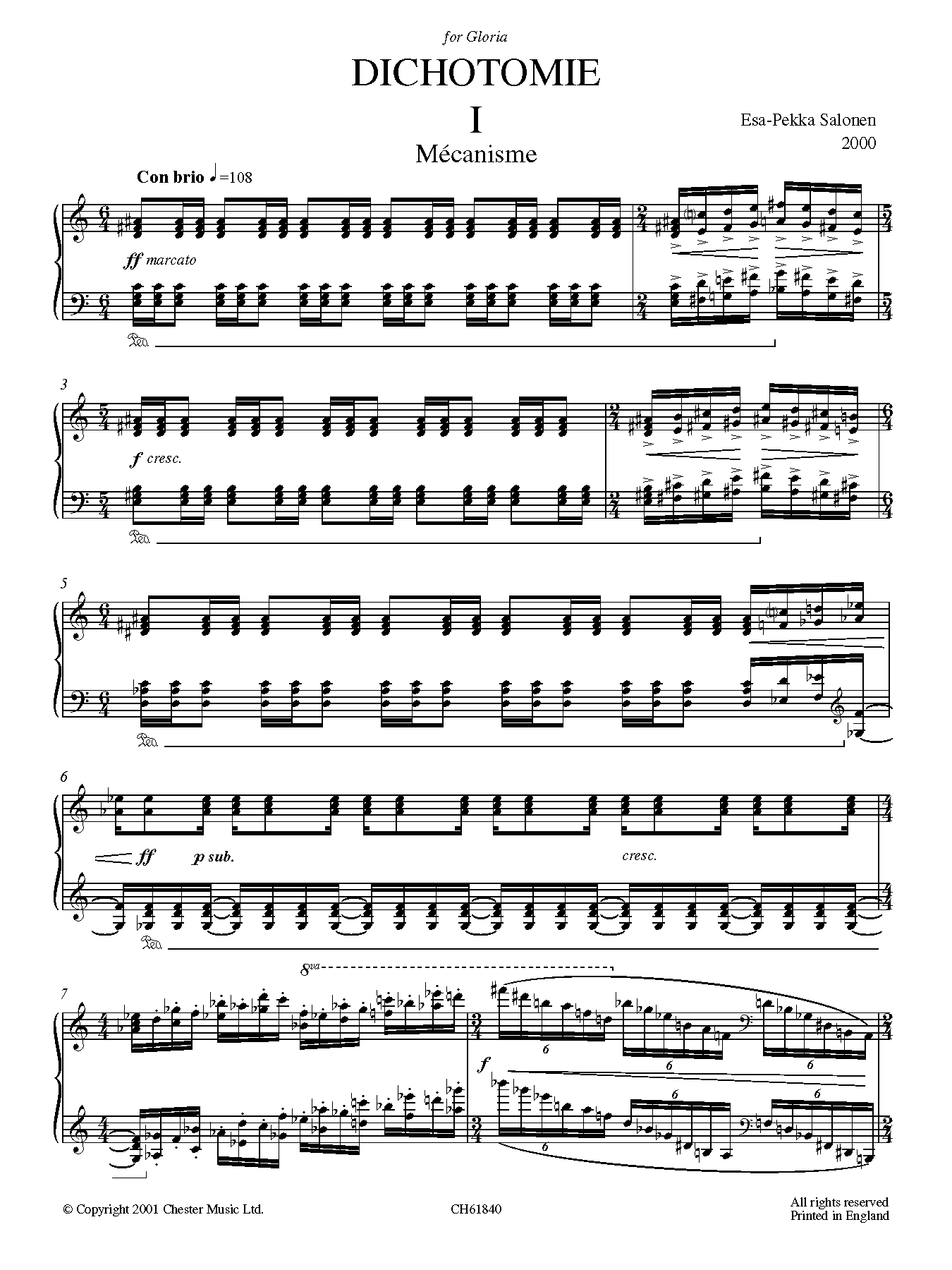 Dichotomie I - Mchanisme (Piano Solo) von Esa-Pekka Salonen