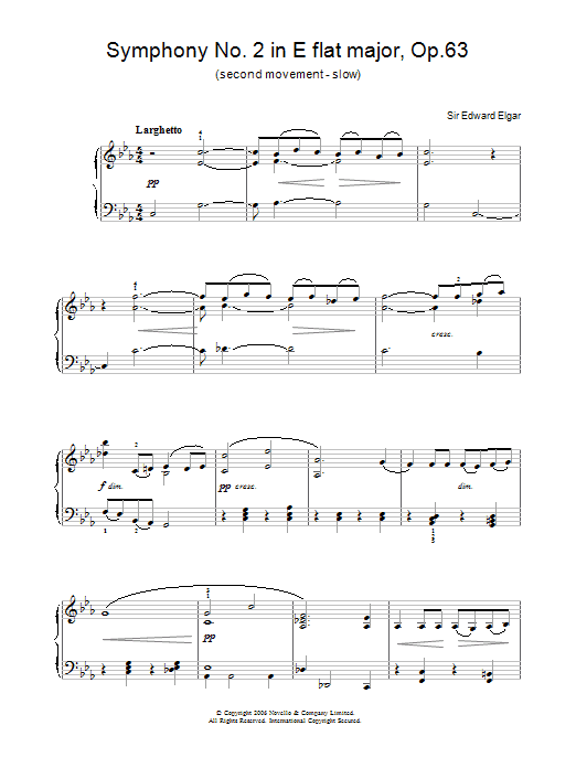 Symphony No.2 In E Flat Major, Op.63 (second movement - slow) (Piano, Vocal & Guitar Chords) von Edward Elgar