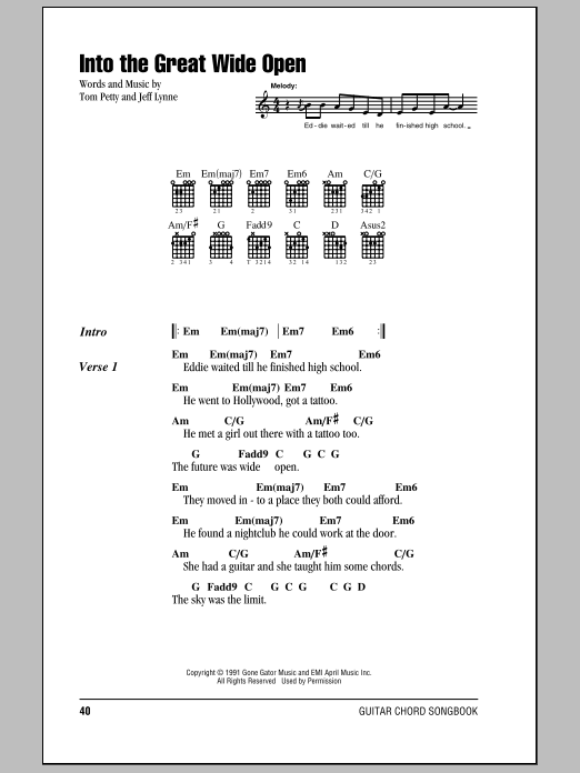 Into The Great Wide Open (Guitar Chords/Lyrics) von Tom Petty And The Heartbreakers