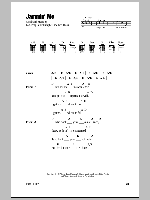 Jammin' Me (Guitar Chords/Lyrics) von Tom Petty And The Heartbreakers