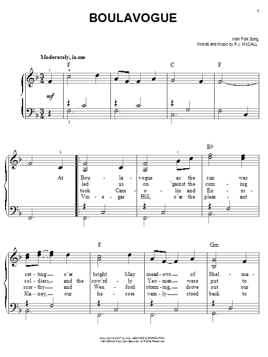 Boulavogue (Easy Piano) von Irish Folksong