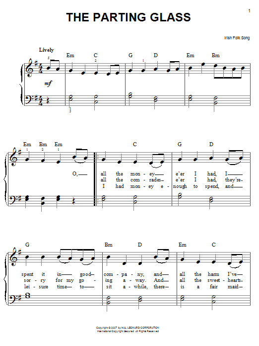 The Parting Glass (Easy Piano) von Irish Folksong