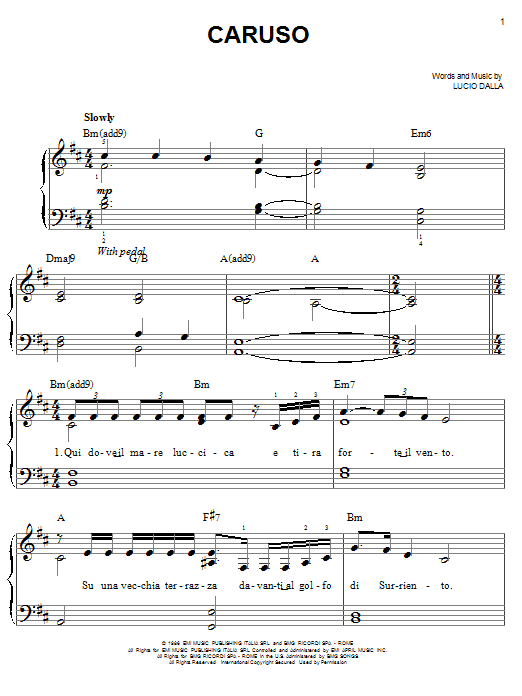 Caruso (Easy Piano) von Josh Groban