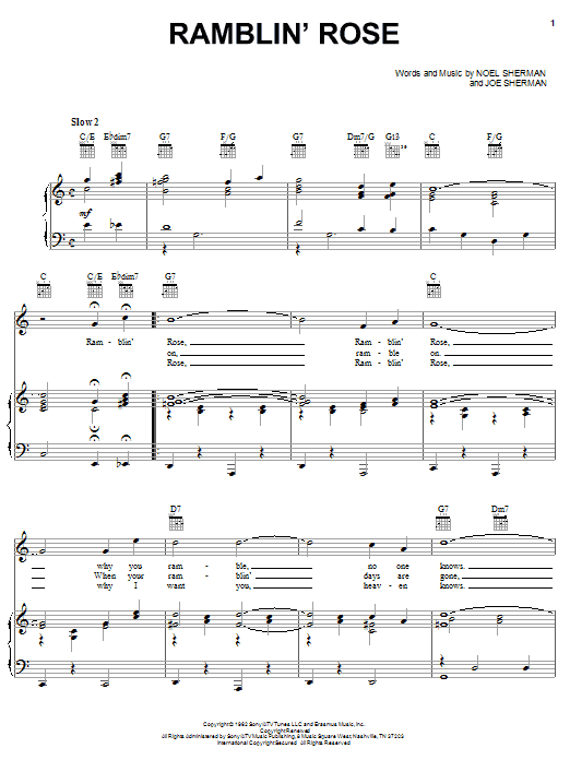 Ramblin' Rose (Piano, Vocal & Guitar Chords (Right-Hand Melody)) von Nat King Cole