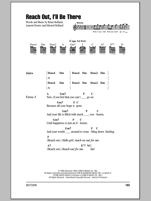 Reach Out, I'll Be There (Guitar Chords/Lyrics) von The Four Tops