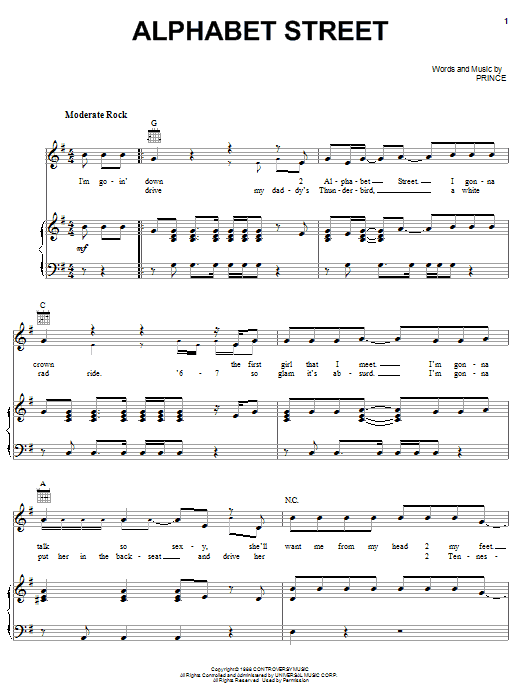 Alphabet Street (Piano, Vocal & Guitar (Right-Hand Melody)) von Prince