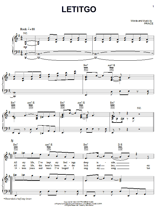 Letitgo (Piano, Vocal & Guitar Chords (Right-Hand Melody)) von Prince