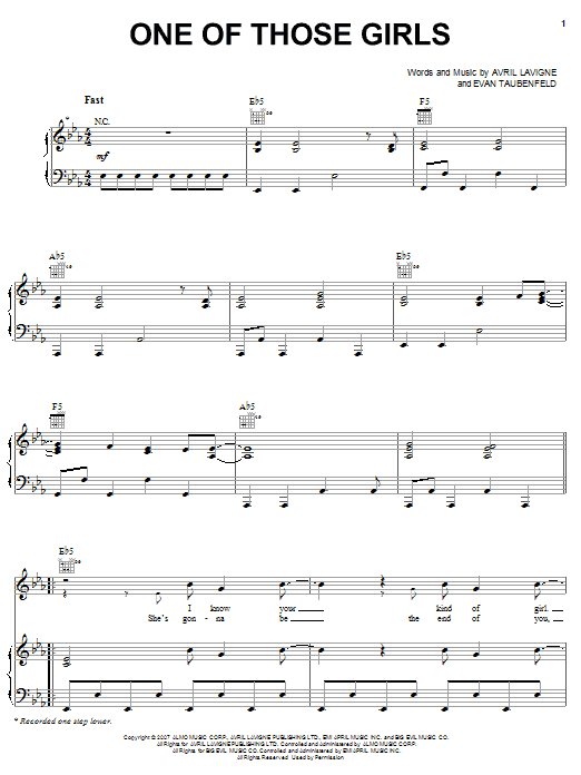 One Of Those Girls (Piano, Vocal & Guitar Chords (Right-Hand Melody)) von Avril Lavigne