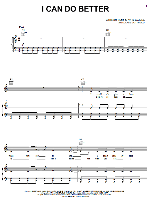 I Can Do Better (Piano, Vocal & Guitar Chords (Right-Hand Melody)) von Avril Lavigne