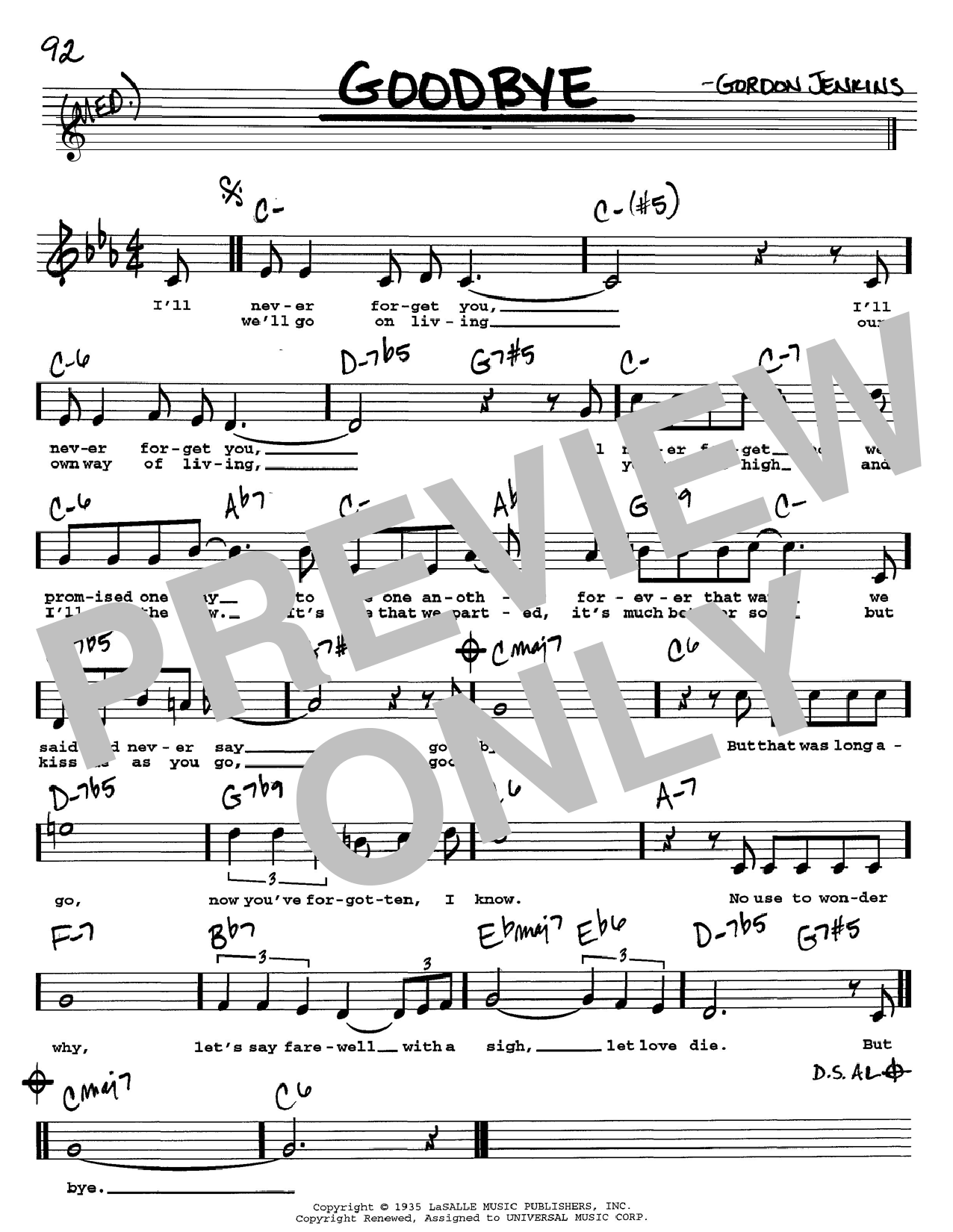 Goodbye (Real Book  Melody, Lyrics & Chords) von Benny Goodman
