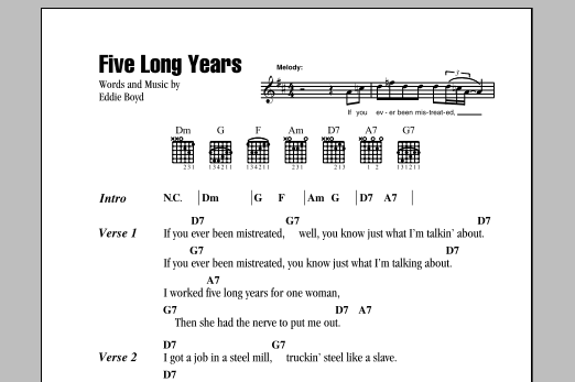 Five Long Years (Guitar Chords/Lyrics) von Eric Clapton