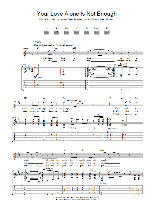 Your Love Alone Is Not Enough (Guitar Tab) von Manic Street Preachers