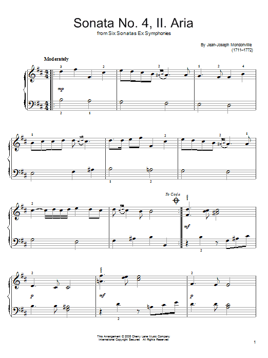 Sonata No. 4, II. Aria (Easy Piano) von Jean-Joseph Mondonville