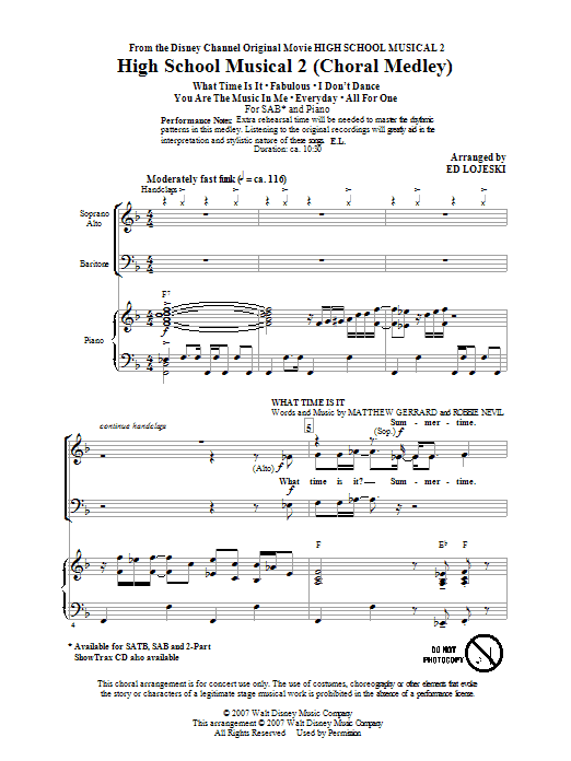High School Musical 2 (Choral Medley) (SAB Choir) von Ed Lojeski