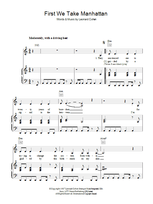 First We Take Manhattan (Piano, Vocal & Guitar Chords) von Leonard Cohen