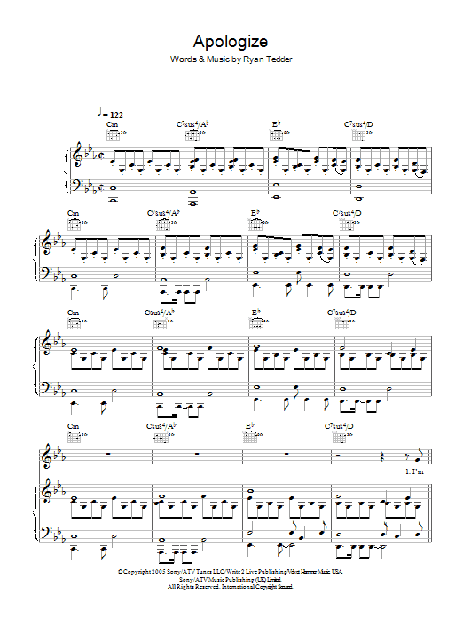 Apologize (Piano, Vocal & Guitar Chords) von OneRepublic