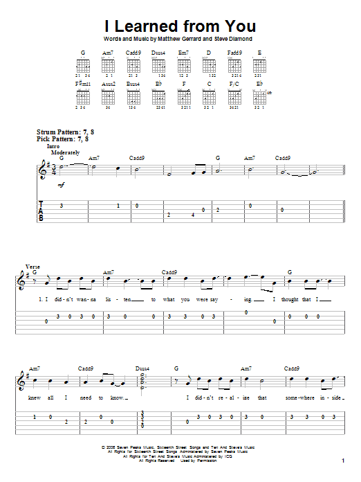 I Learned From You (Easy Guitar Tab) von Miley Cyrus