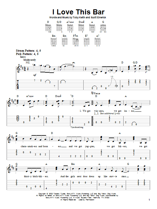 I Love This Bar (Easy Guitar Tab) von Toby Keith