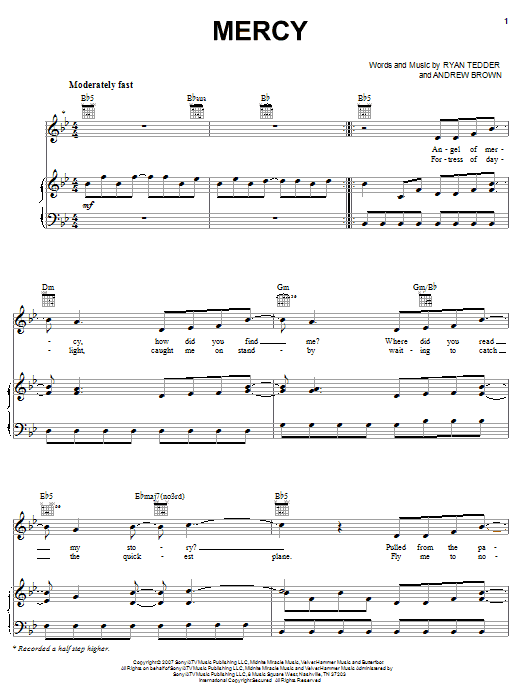 Mercy (Piano, Vocal & Guitar Chords (Right-Hand Melody)) von OneRepublic