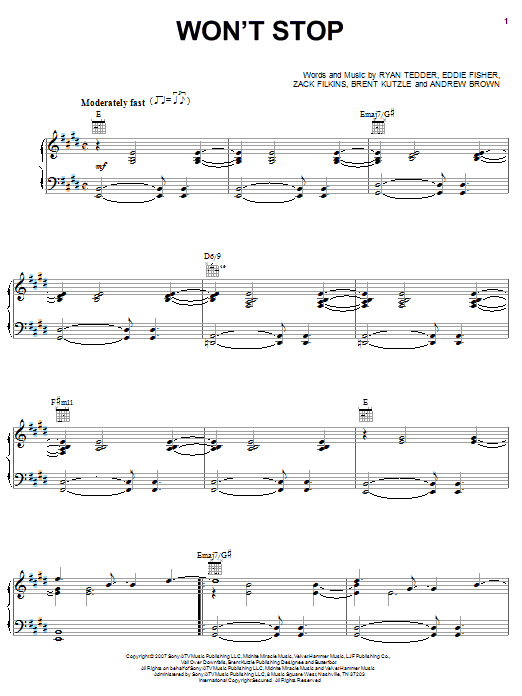Won't Stop (Piano, Vocal & Guitar Chords (Right-Hand Melody)) von OneRepublic