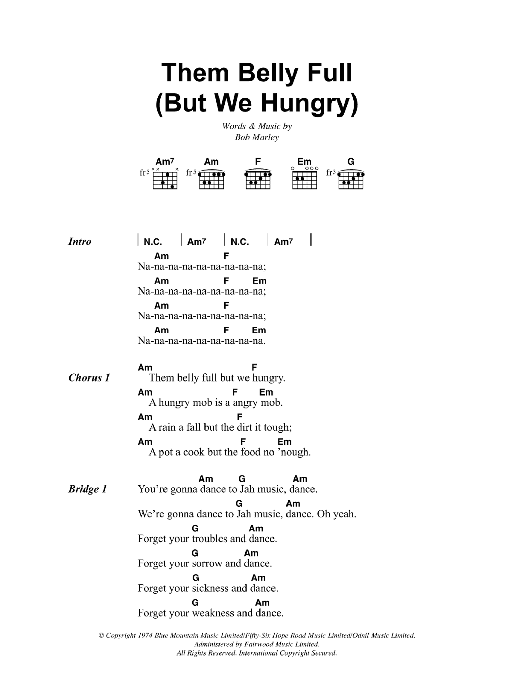 Belly Full (Them Belly Full (But We Hungry)) (Guitar Chords/Lyrics) von Bob Marley