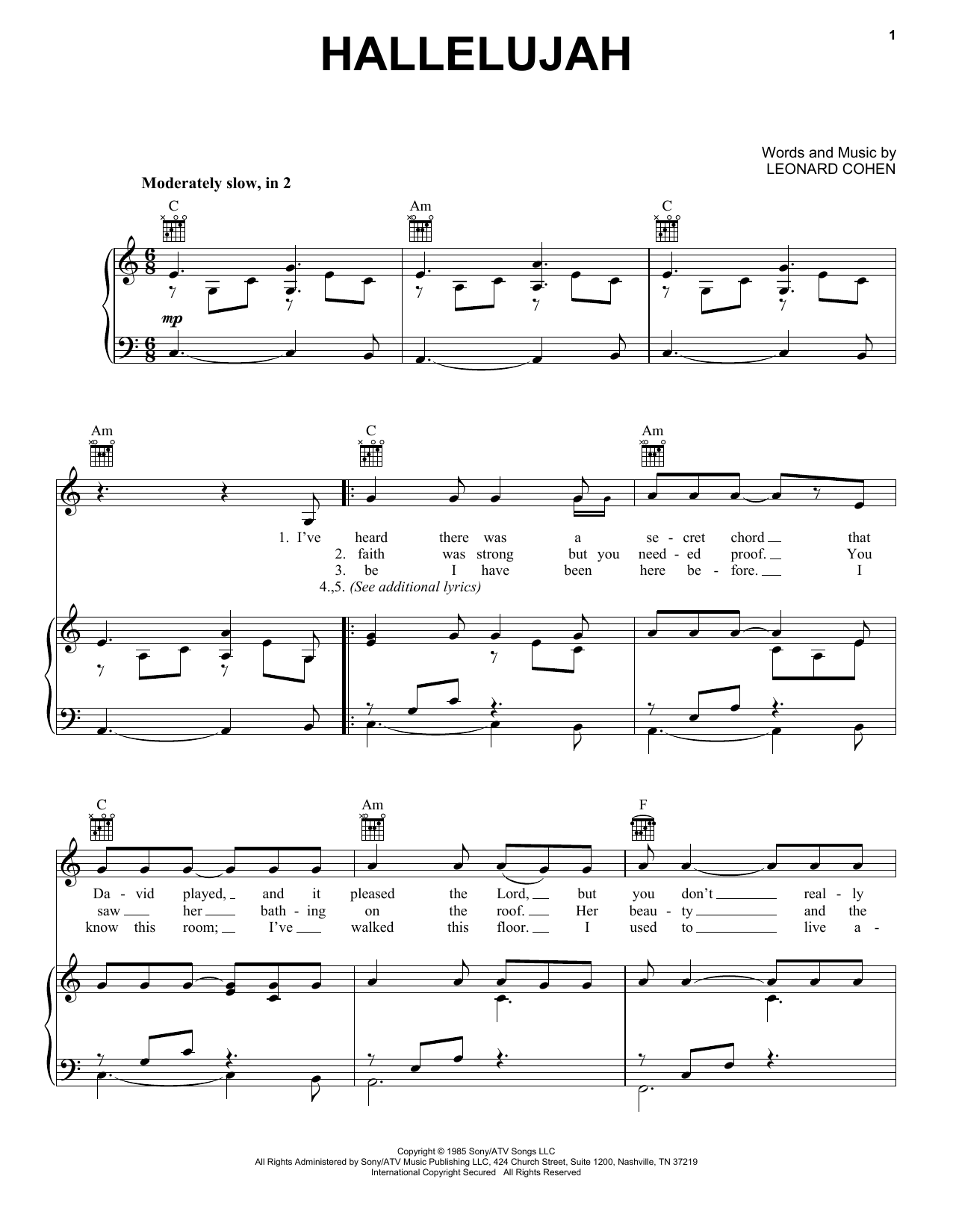 Hallelujah (Piano, Vocal & Guitar Chords (Right-Hand Melody)) von Leonard Cohen