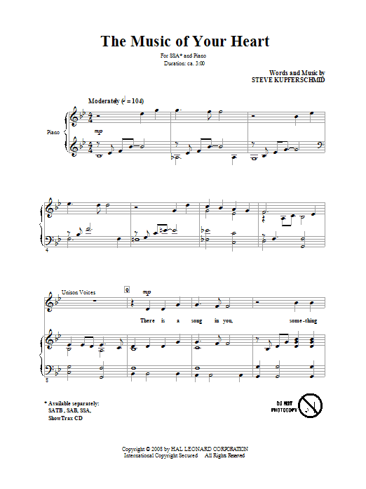 The Music Of Your Heart (SSA Choir) von Steve Kupferschmid