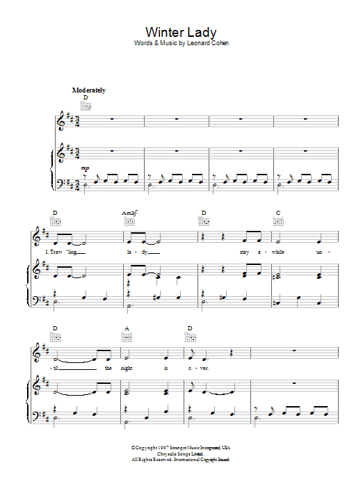 Winter Lady (Piano, Vocal & Guitar Chords) von Leonard Cohen