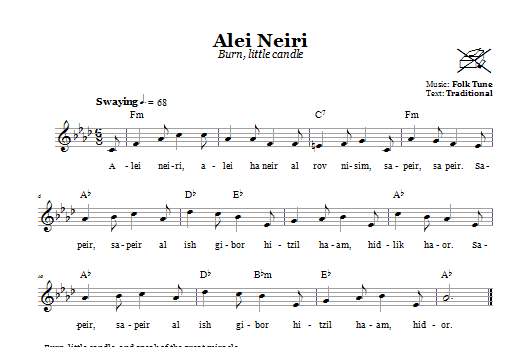 Alei Neiri (Burn, Little Candles) (Lead Sheet / Fake Book) von Folk Tune