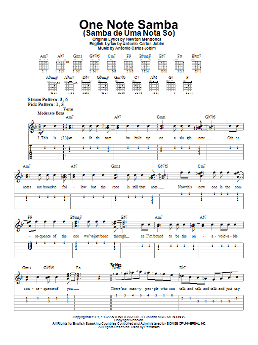 One Note Samba (Samba De Uma Nota So) (Easy Guitar Tab) von Antonio Carlos Jobim