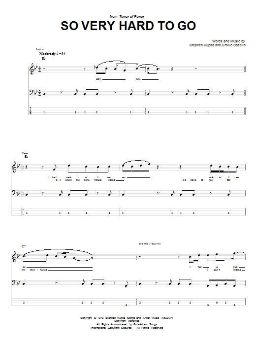 So Very Hard To Go (Bass Guitar Tab) von Tower Of Power