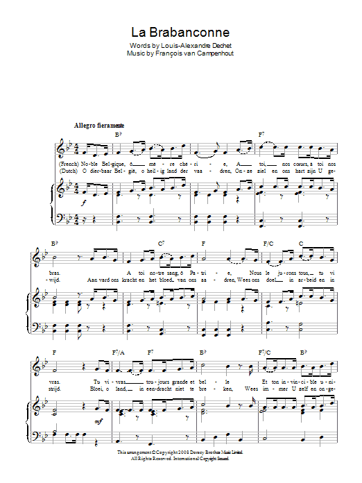 La Brabanconne (Belgian National Anthem) (Piano, Vocal & Guitar Chords) von Francois van Campenhout