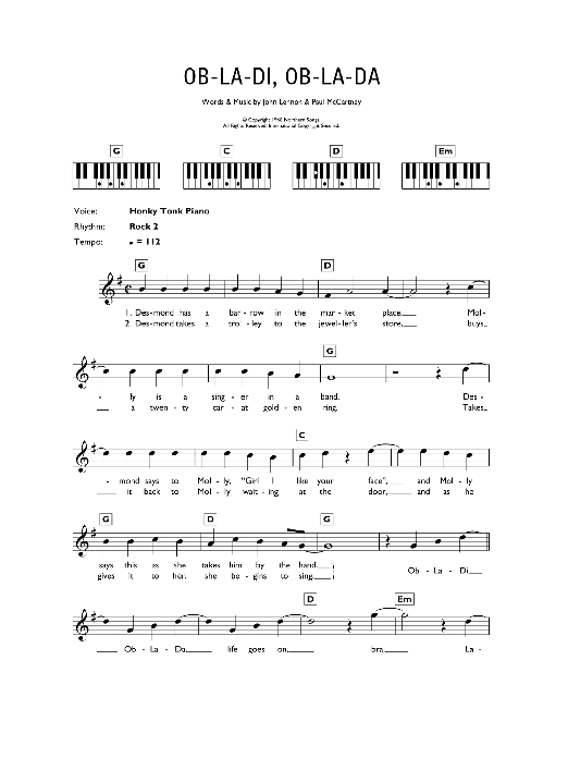 Ob-La-Di, Ob-La-Da (Piano Chords/Lyrics) von The Beatles