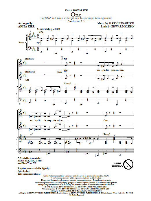One (from A Chorus Line) (SSA Choir) von Anita Kerr