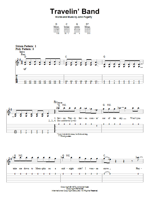 Travelin' Band (Easy Guitar Tab) von Creedence Clearwater Revival