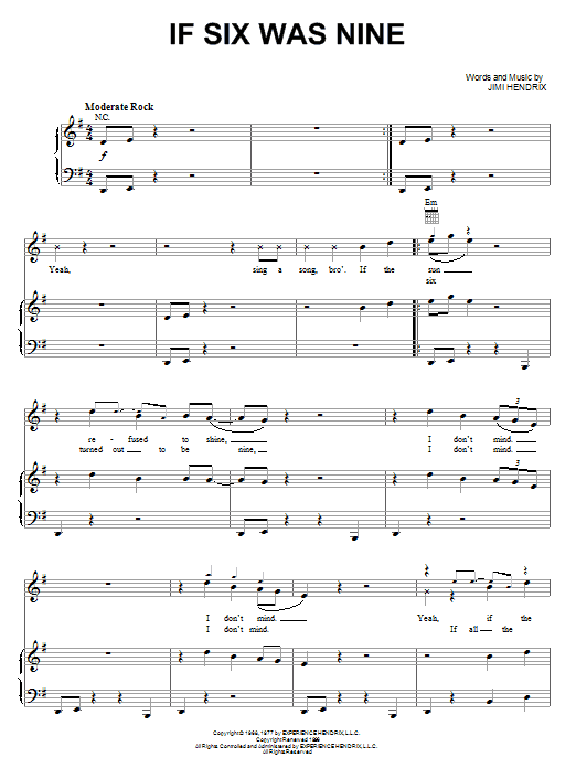 If Six Was Nine (Piano, Vocal & Guitar Chords (Right-Hand Melody)) von Jimi Hendrix