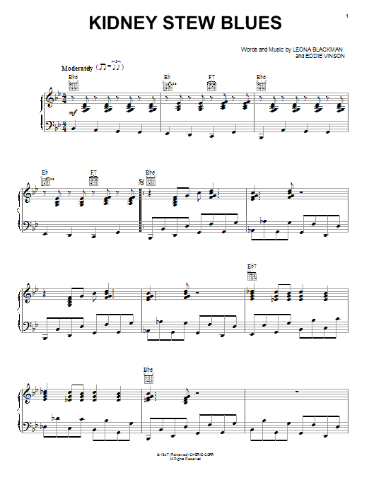 Kidney Stew Blues (Piano, Vocal & Guitar Chords (Right-Hand Melody)) von Eddie Vinson