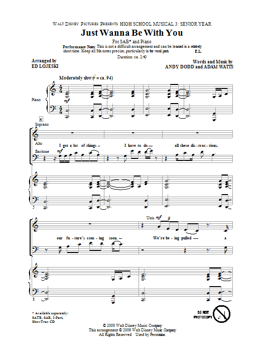 Just Wanna Be With You (from High School Musical 3) (SAB Choir) von Ed Lojeski