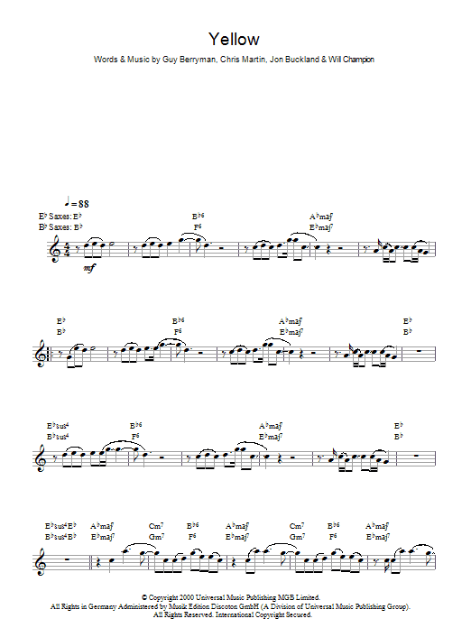 Yellow (Lead Sheet / Fake Book) von Coldplay