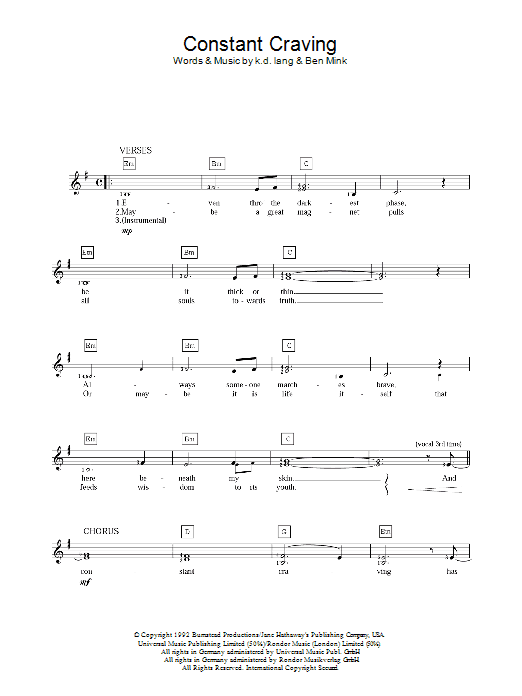 Constant Craving (Piano Chords/Lyrics) von k.d. lang