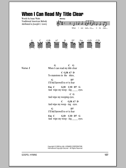 When I Can Read My Title Clear (Guitar Chords/Lyrics) von Isaac Watts