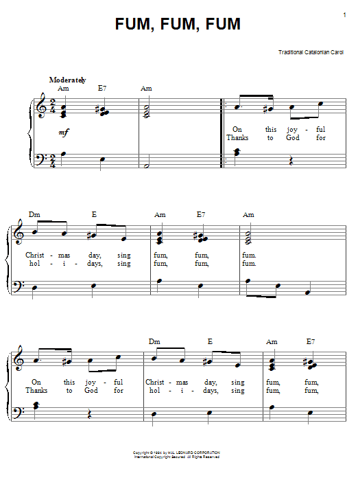 Fum, Fum, Fum (Easy Piano) von Traditional Carol
