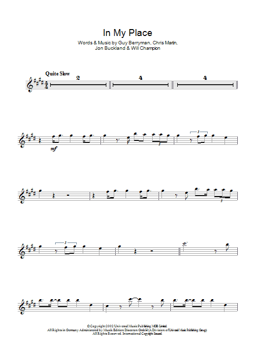 In My Place (Lead Sheet / Fake Book) von Coldplay