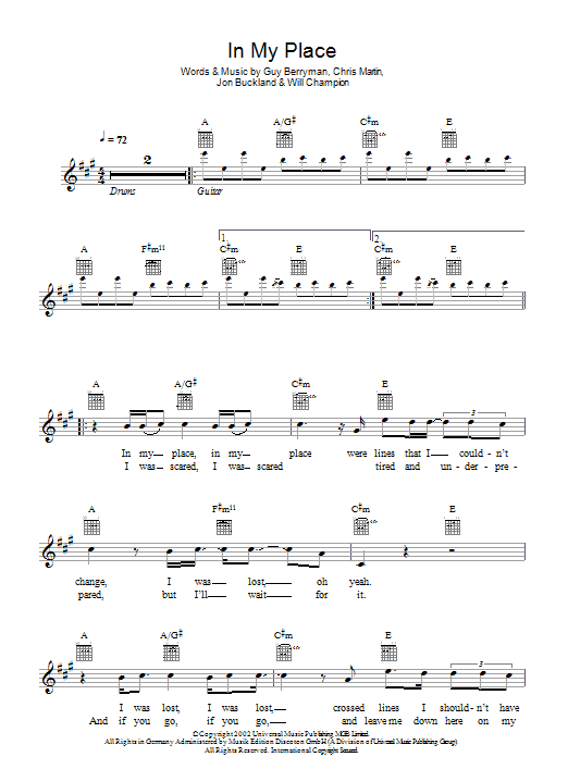 In My Place (Lead Sheet / Fake Book) von Coldplay