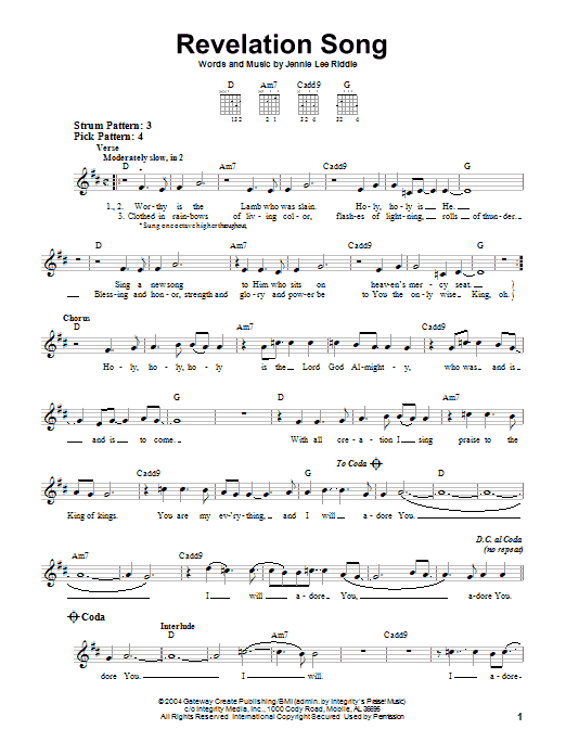 Revelation Song (Easy Guitar) von Gateway Worship