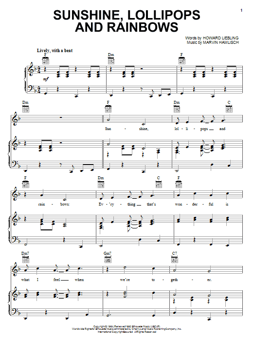 Sunshine, Lollipops And Rainbows (Piano, Vocal & Guitar Chords (Right-Hand Melody)) von Marvin Hamlisch