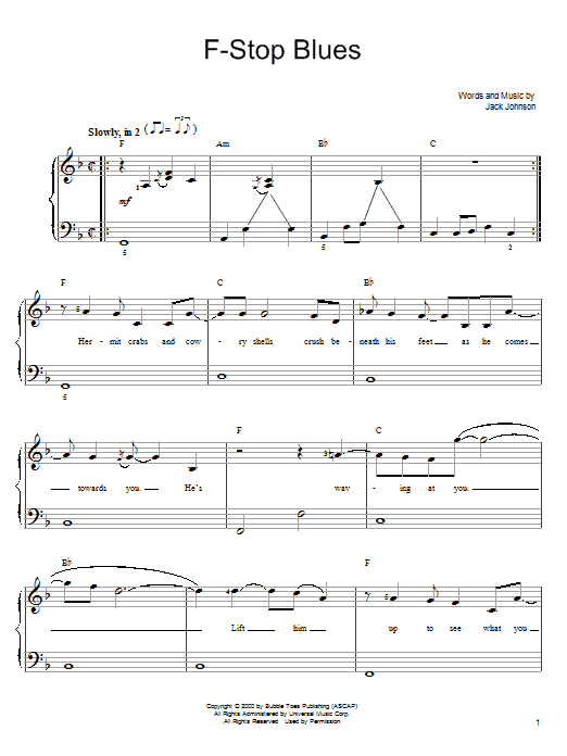 F-Stop Blues (Easy Piano) von Jack Johnson