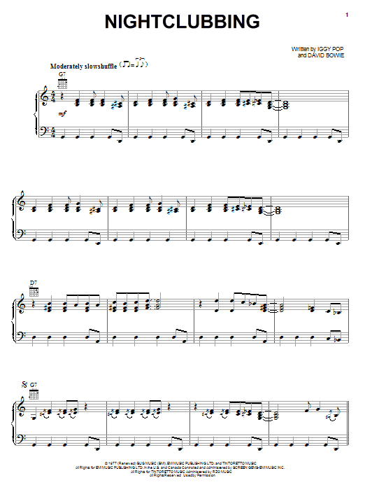 Nightclubbing (Piano, Vocal & Guitar Chords (Right-Hand Melody)) von Iggy Pop